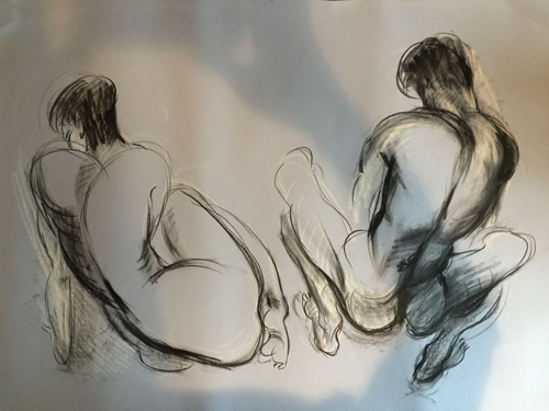 Pair of nudes - no 5 - 
Life drawing in Caran D'Ache oil pencils
(Ref 22)